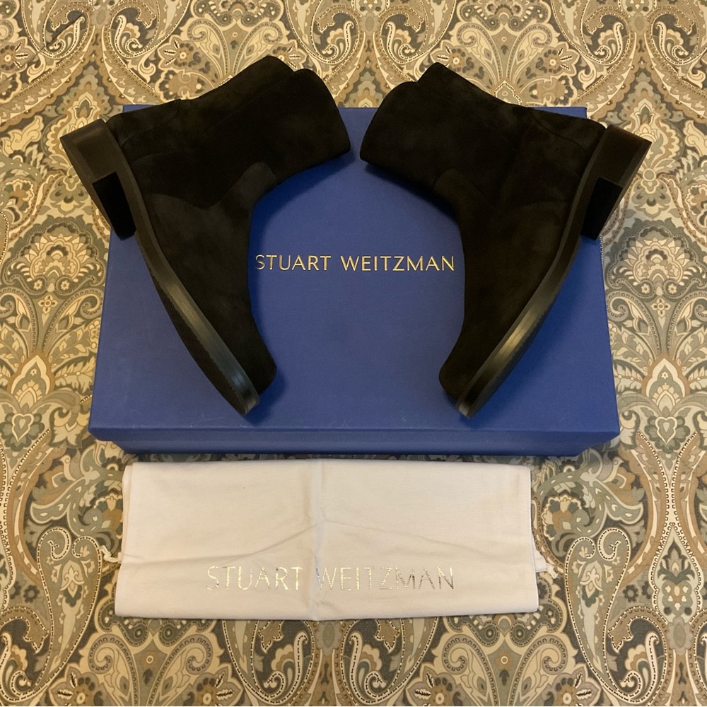 NWT Stuart Weitzman 5050 Bold Block Black Suede Booties Sz 8.5 B